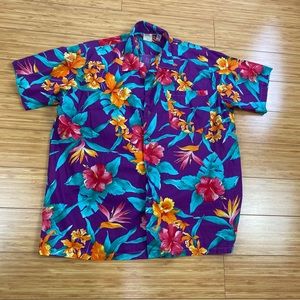 Vintage Big Kanaka Corzini Hawaiian Camp Shirt Mens 1XL Floral Aloha USA Made